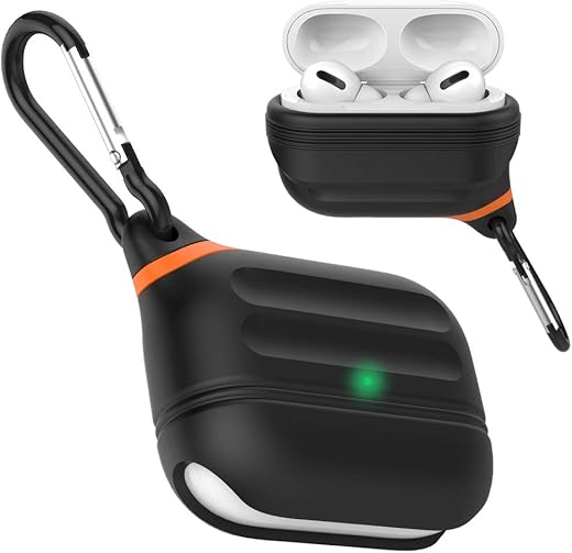 for AirPods Pro 2 Case Waterproof 2019 2022, Anti-Lost Silicone Protective Cover, Wireless Charging & LED Visible, with Hook 【 US Patent Registered 】, Black