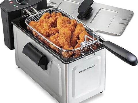 Hamilton Beach 35032 Professional Style Electric Deep Fryer, Frying Basket with Hooks, 1500 Watts, 3 Liters, Stainless Steel