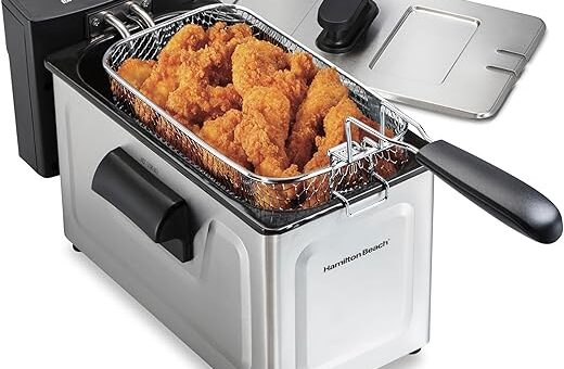 Hamilton Beach 35032 Professional Style Electric Deep Fryer, Frying Basket with Hooks, 1500 Watts, 3 Liters, Stainless Steel