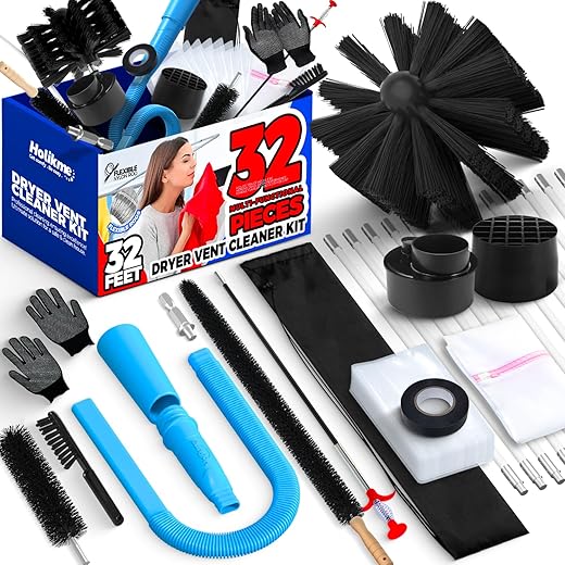 Holikme Dryer Vent Cleaner Kit, Dryer Cleaning Tools, Include Dryer Vent Brush, Omnidirectional Blue Dryer Lint Vacuum Attachment, Dryer Lint Trap Brush, Vacuum & Dryer Adapters