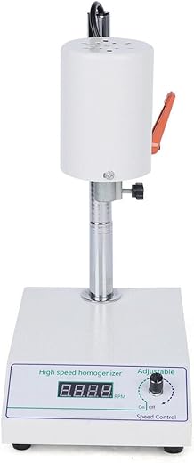 Homogenizer Emulsifier Dispersion Mixer Lab, High Speed Overhead Homogenizer Mixing, Disperser with Two Working Heads, Speed Adjustable Suction-Type Homogenization Function, 8000 to 22000RPM, 110V