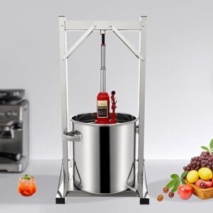 Hydraulic Fruit Wine Press, 5.81Gal/22L Stainless Steel Manual Apple/Fruit Press Natural Juice Honey Olive Oil Maker Apple Grape Berry Vegetables Crusher w/Hydraulic Jack Aid for Cider Wine Making