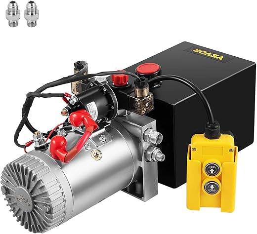 Hydraulic Power Unit 8 Quart Hydraulic Pump Double Acting Hydraulic Power 12V DC with Metal Oil Reservoir Hydraulic Pump Power Unit for Dump Trailer Car Lifting