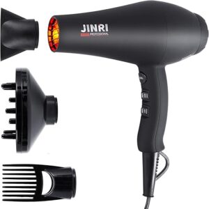 Infrared Hair Dryer, Professional Salon Negative Ionic Blow Dryers for Fast Drying, Pro Ion Quiet Hairdryer with Diffuser & Concentrator & Comb,Black