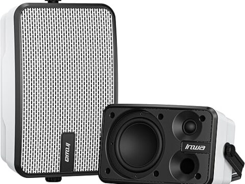 Inwa Outdoor Bluetooth Speakers, IPX5 Waterproof 400W Wall Mount Speaker, Powerful Bass Indoor/Outdoor Sound System, Wireless Sync Up to 100 Speakers, Suitable for Patio/Porch/Gazebo/Garage(Pair)