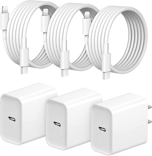 iPhone Fast Charger 3+3Pack 20W USB C Wall Charger with 6FT Fast Charging Cable Compatible with iPhone 14/13/12/11/Pro/Pro Max