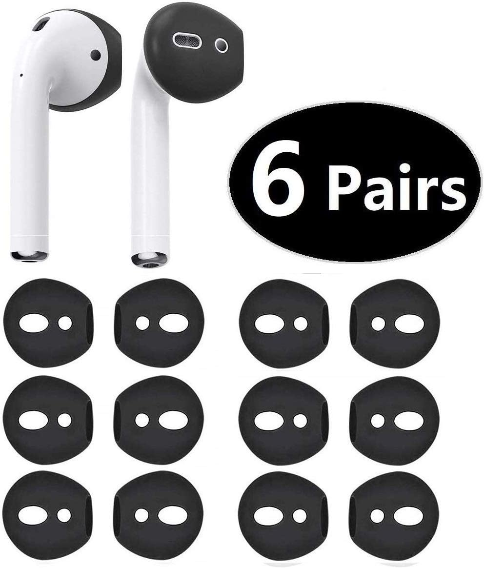 JNSA [Fit in The Case] AirPods Ear Tip AirPods Ear Gel Airpods Cover, 12 PCS 6 Pairs Ultra-Thin Anti-Slip Earbuds Silicone Covers Compatible with AirPods 2 and AirPods 1 and EarPods,Black