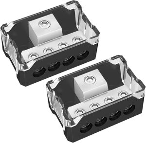 Joinfworld 4 Way Power Distribution Block Car Audio 0/2/4 Gauge Input 4/8/10 Gauge Output Amp Ground Distribution Block Splitter - 2pcs