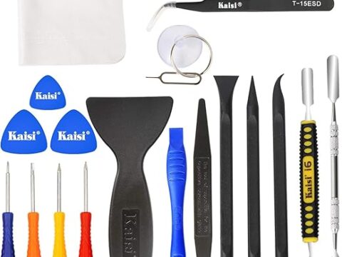 Kaisi Professional Electronics Opening Pry Tool Repair Kit with Metal Spudger Non-Abrasive Nylon Spudgers and Anti-Static Tweezers for Cellphone iPhone Laptops Tablets and More, 20 Piece