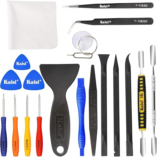 Kaisi Professional Electronics Opening Pry Tool Repair Kit with Metal Spudger Non-Abrasive Nylon Spudgers and Anti-Static Tweezers for Cellphone iPhone Laptops Tablets and More, 20 Piece