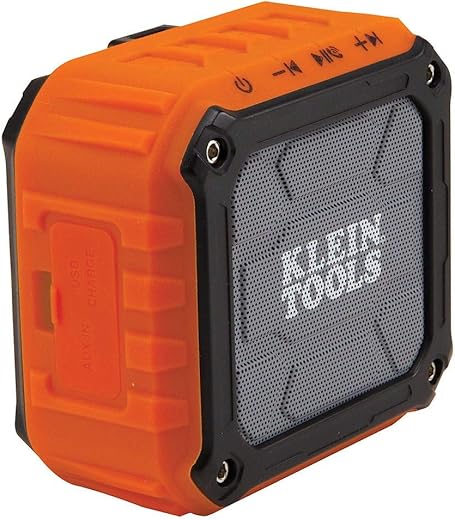 Klein Tools AEPJS1 Bluetooth Speaker, Wireless Portable Jobsite Speaker Plays Audio and Answers Calls Hands Free, IPX5, Worksite Ready