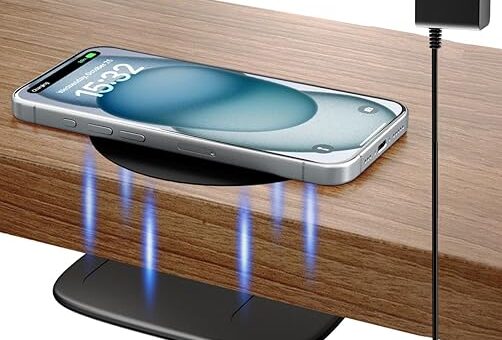 KPON Invisible Wireless Charger, 40MM(1.57") Wireless Charging Desk Mat Mouse Pad, Hidden Charging Station for iPhone 16 Pro Max/15/14/13/12/Samsung/Google Pixel/LG/Wireless Phones(Adapter Included)