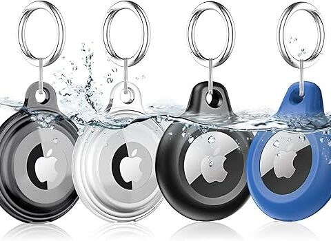 Lanteso 4 Pack AirTag Keychain for Apple Airtags Holder, [Full Body Shockproof][Waterproof ] [Dustproof][Anti-Scratch] Airtag Case for Wallet, Luggage, Cat, Dog, Pets(Multi-Color)