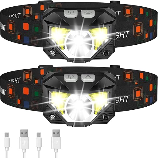 LHKNL Headlamp Flashlight, 1200 Lumen Ultra-Light Bright LED Rechargeable Headlight with White Red Light,2-Pack Waterproof Motion Sensor Head Lamp,8 Mode for Outdoor Camping Running Hiking Fishing