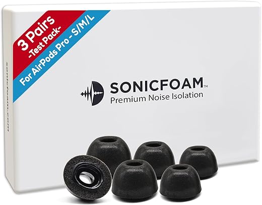 Memory Foam Earbud Tips - Premium Noise Isolation, Replacement Foam Ear Tips, 3 Pairs for Airpods Pro (SFAIR, S/M/L, Black, Tester Pack)