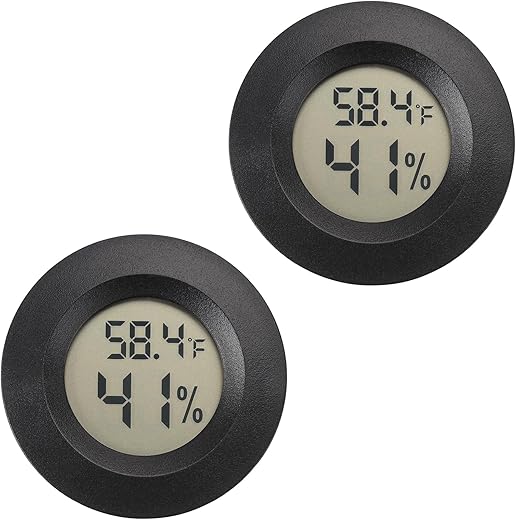 Mini Hygrometer Thermometer Digital Humidity Meter Indoor/Outdoor Humidity Monitor Reptile Thermometer for Humidors Greenhouse Garden Cellar Fahrenheit(℉)/ Celsius(℃) 2 Pack