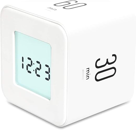 mooas Multi Cube Timer/Rotating Flip Timer (White), Simple Operation, Clock & Time Timer for Kids Classroom Kitchen Desk Office, Time Management 5,15,30,60 min Timer Setting