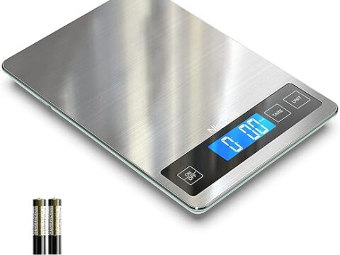 Nicewell Food Scale, 22lb Digital Kitchen Scale Weight Grams and oz for Cooking Baking, 1g/0.1oz Precise Graduation, Stainless Steel and Tempered Glass (Ash Silver)