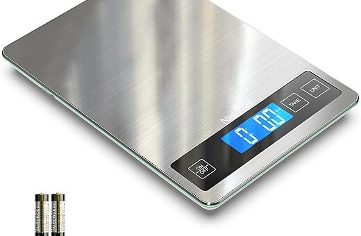 Nicewell Food Scale, 22lb Digital Kitchen Scale Weight Grams and oz for Cooking Baking, 1g/0.1oz Precise Graduation, Stainless Steel and Tempered Glass (Ash Silver)