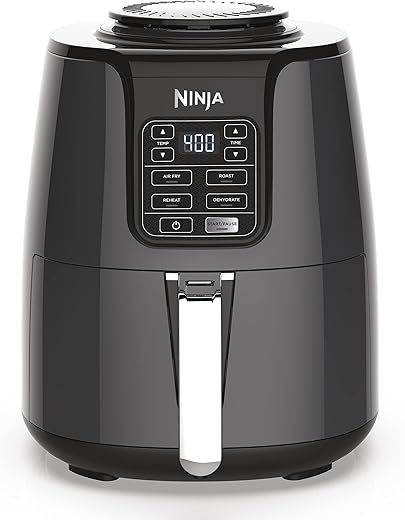 Ninja Air Fryer, Roast, Bake, Air Fry, Roast, Broil, Reheats, & Dehydrates, 4-in-1, Fries, Frozen Food, Veggies, and Juicy Meat, Less Oil, Easy Meals, Healthy Meals, Compact, 4 QT, Grey, AF101