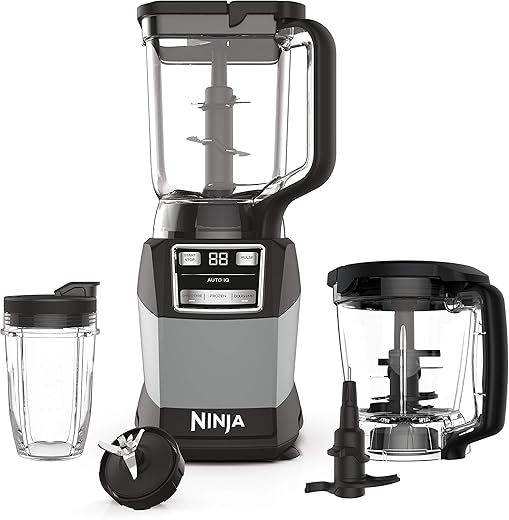 Ninja Blender, Compact Kitchen System, 1200W, 3 Functions for Smoothies, Dough & Frozen Drinks with Auto-IQ, 72-oz.* Blender Pitcher, 40-oz. Processor Bowl & 18-oz. Single-Serve Cup, Grey, AMZ493BRN