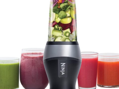 Ninja Fit Compact Personal Blender, Portable Blender for-Smoothies, Shakes, Food Prep, and Frozen Blending, 700-Watt Base, (2) 16-oz. Cups and Spout Lids, Black QB3001SS