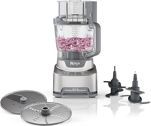 Ninja Food Processor, Professional XL, 1200 Peak-Watts, 4-in-1, Chopping, Slicing/Shredding, Purees, Dough, 12-Cup Processor Bowl, 2 Blades & 2 Discs, Feed Chute/Pusher, Black, NF701