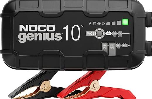 NOCO GENIUS10, 10A Smart Car Battery Charger, 6V and 12V Automotive Charger, Battery Maintainer, Trickle Charger, Float Charger and Desulfator for Motorcycle, ATV, Lithium and Deep Cycle Batteries