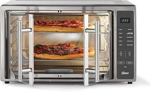 Oster Air Fryer Oven, 10-in-1 Countertop Toaster, Large Enough for 2 Pizzas, Stainless Steel French Doors, XL Sized