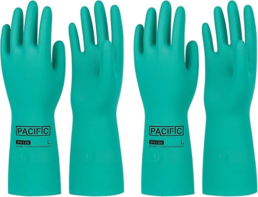 PACIFIC PPE 2 Pairs Nitrile Chemical Resistant Gloves, Flocked, Resist Strong Acid, Alkali, 15 mil, 12.6", Large