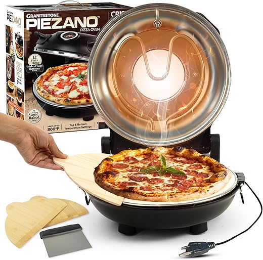 PIEZANO Crispy Crust Pizza Oven by Granitestone – Electric Pizza Oven Indoor, 12 Inch Indoor Pizza Oven Countertop, Pizza Maker Heats up to 800˚F for Stone Baked Pizza at Home As Seen on TV Products