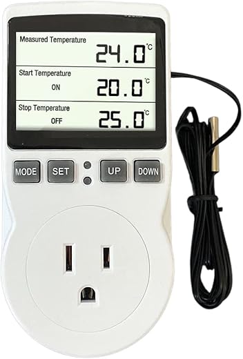 Plug in Thermostat Temperature Controller Electric Digital Thermostat Heating Cooling Mode Timer White