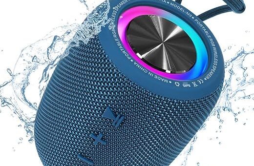 Portable Bluetooth Speaker, BT5.3 Wireless Speaker 20W Bass Diaphragms with Multi LED Light Dynamic Modes, IPX6 Waterproof 16H Playtime supports FM Mode, TF, USB for Home, Cycling, Outdoor, Beach