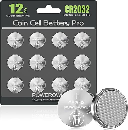 POWEROWL High Capacity CR2032 Battery 12 Pack - CR2032 Lithium 3V Coin Battery Replacement for Apple Airtag Key Fob Remote Controller LED Candles Glucometer