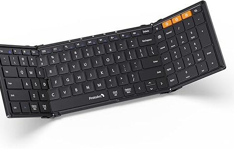 ProtoArc Foldable Bluetooth Keyboard, XK01 Folding Wireless Portable Keyboard with Numeric Keypad, Full-Size Travel Keyboard for iPad Tablet Smartphone Laptop PC Windows iOS Android, Black