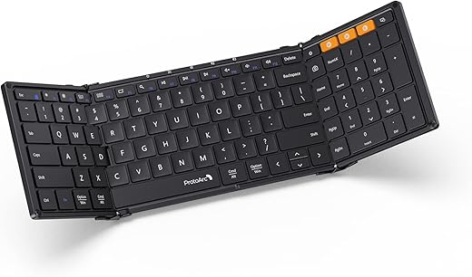 ProtoArc Foldable Bluetooth Keyboard, XK01 Folding Wireless Portable Keyboard with Numeric Keypad, Full-Size Travel Keyboard for iPad Tablet Smartphone Laptop PC Windows iOS Android, Black