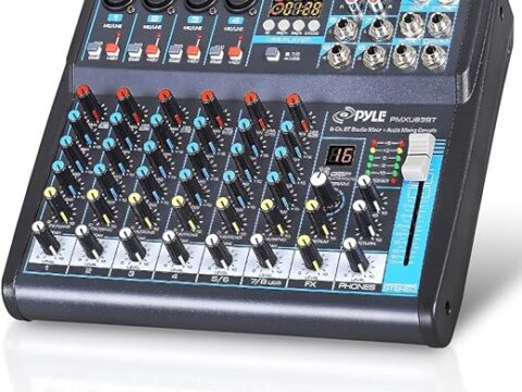 Pyle Professional Audio Mixer Sound Board Console Desk System Interface 8 Channel Digital USB Bluetooth MP3 Computer Input 48V Phantom Power Stereo DJ Studio FX 16Bit DSP Processor PMXU83BT, Black