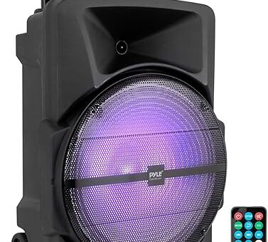 Pyle Wireless Portable PA Speaker System -1200W High Powered Bluetooth Compatible Indoor&Outdoor DJ Sound Stereo Loudspeaker wITH USB MP3 AUX 3.5mm Input, Flashing Party Light & FM Radio -PPHP1544B