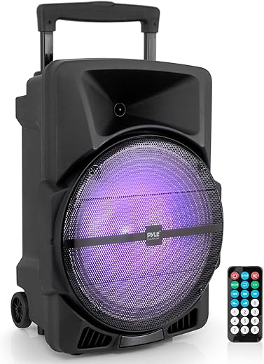 Pyle Wireless Portable PA Speaker System -1200W High Powered Bluetooth Compatible Indoor&Outdoor DJ Sound Stereo Loudspeaker wITH USB MP3 AUX 3.5mm Input, Flashing Party Light & FM Radio -PPHP1544B