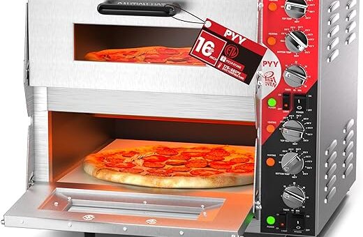 PYY 16" Indoor Electric Double Decker Pizza Oven w/Pizza Stone for Restaurant Home,Countertop Pizza Oven with 60-min Ring Timer, Commercial Pizza Oven with 4 Large Heat Tube, 3200W, ETL listed