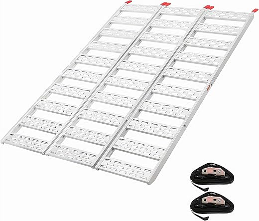 Ramps for Pickup Trucks, Tri-Fold Aluminum Motorcycle Loading Ramps 1500 Lbs Capacity, Foldable Ramps with Load Straps for Motorcycles, ATV/Utv, Lawn Mowers, Tractors, 76" L x 50" W