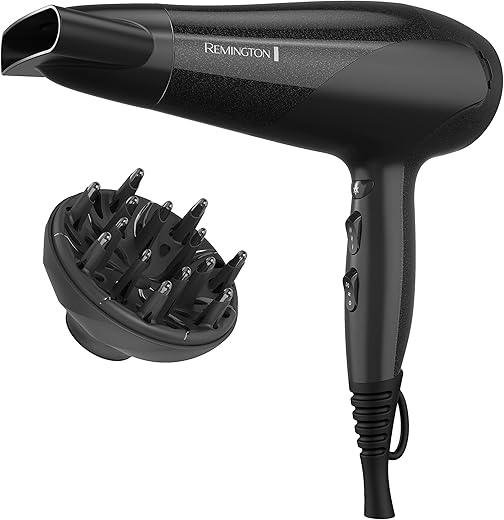 Remington Damage Protection Hair Dryer with Ceramic Ionic Tourmaline Technology, Black, Diffuser and Concentrator, 3 Piece Set