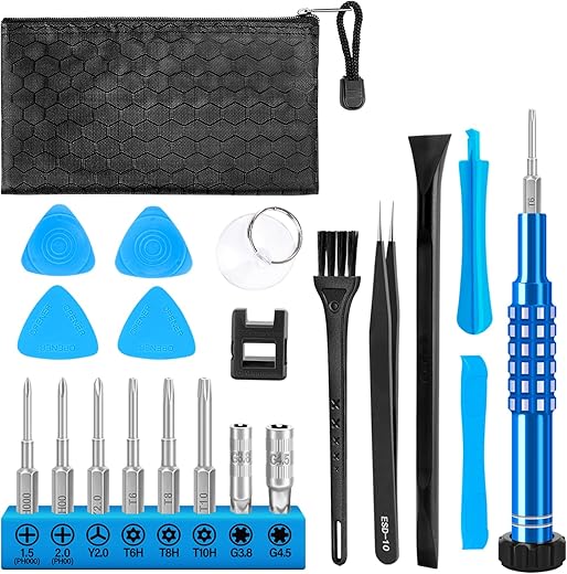 Repair Tool Kit for Xbox Switch PS3 PS4 PS5 Controller, 21 in 1 Ph000,PH00,Y1,T6H,T8H,T10H Torx Security Screwdriver with Crowbars,Tweezers, Cleaning Tool bag for Controller and Console