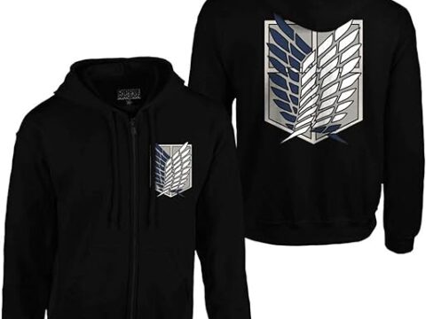 Ripple Junction Attack on Titan Men's Authentic Full Zip-Up Survey Corps Front & Back Hooded Sweatshirt Officially Licensed