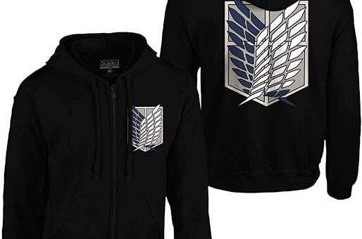 Ripple Junction Attack on Titan Men's Authentic Full Zip-Up Survey Corps Front & Back Hooded Sweatshirt Officially Licensed