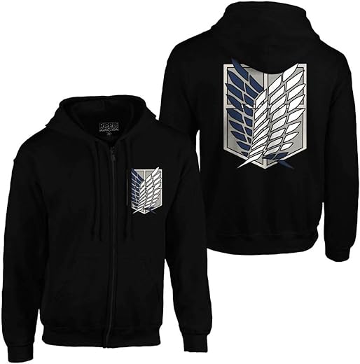 Ripple Junction Attack on Titan Men's Authentic Full Zip-Up Survey Corps Front & Back Hooded Sweatshirt Officially Licensed