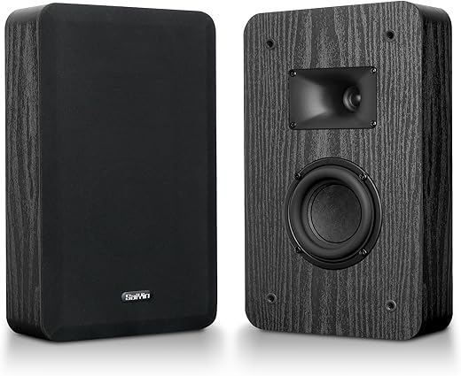 Saiyin On-Wall Speakers (Pair) Compact,Flexible Wall-Mountable Surround Speakers,Slim MDF Cabinet,4 Ohms,3.5-Inch Woofer with Horn Tweeter,2-Way Passive Speakers for Home Theater, Living Room,Office