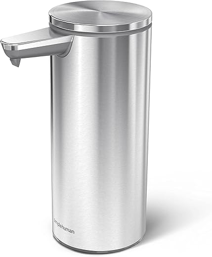 simplehuman 9 oz. Touch-Free Rechargeable Sensor Liquid Soap Pump Dispenser, Brushed Stainless Steel