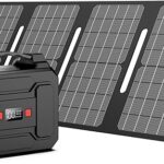 Solar Powered Generator 200W Peak/100W Rated, Portable Solar Generator Power Station with Solar Panels 40W Included, 146Wh Solar Power Bank with AC Outlet 110V for Home Use Camping Outdoor Adventure