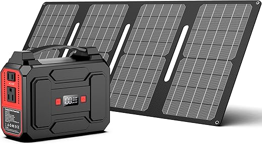 Solar Powered Generator 200W Peak/100W Rated, Portable Solar Generator Power Station with Solar Panels 40W Included, 146Wh Solar Power Bank with AC Outlet 110V for Home Use Camping Outdoor Adventure